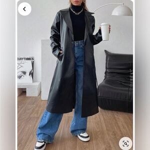 BEAUTIFUL WOMEN’S LONG BLACK LEATHER MARC NEW YORK ANDREW MARC COAT/TRENCH SMALL